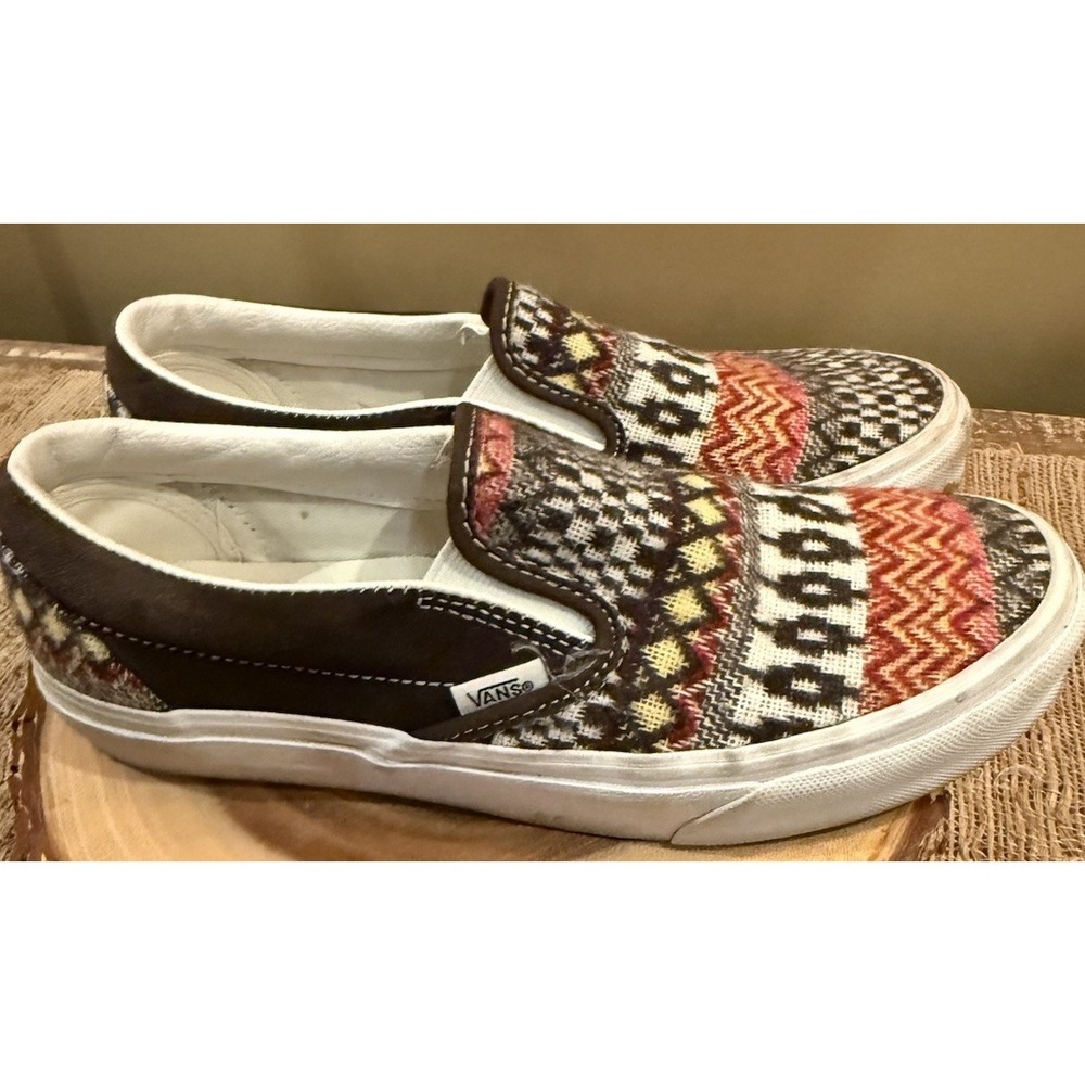 Vans Classic Slip On Fair Isle Brown Woven Textile Shoes Size Men 7 Women's 8.5 - Picture 7 of 13